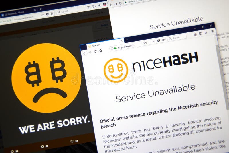 Официальное сообщение для печати нарушения требований безопасности Nicehash стоковое изображение Официальное сообщение для печати нарушения требований безопасности Nicehash стоковое изображение