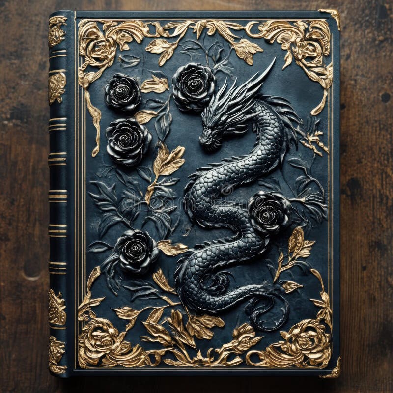 Оформление DragonEmbossed Book Cover с цветочным дизайном в темных цветах бесплатная иллюстрация