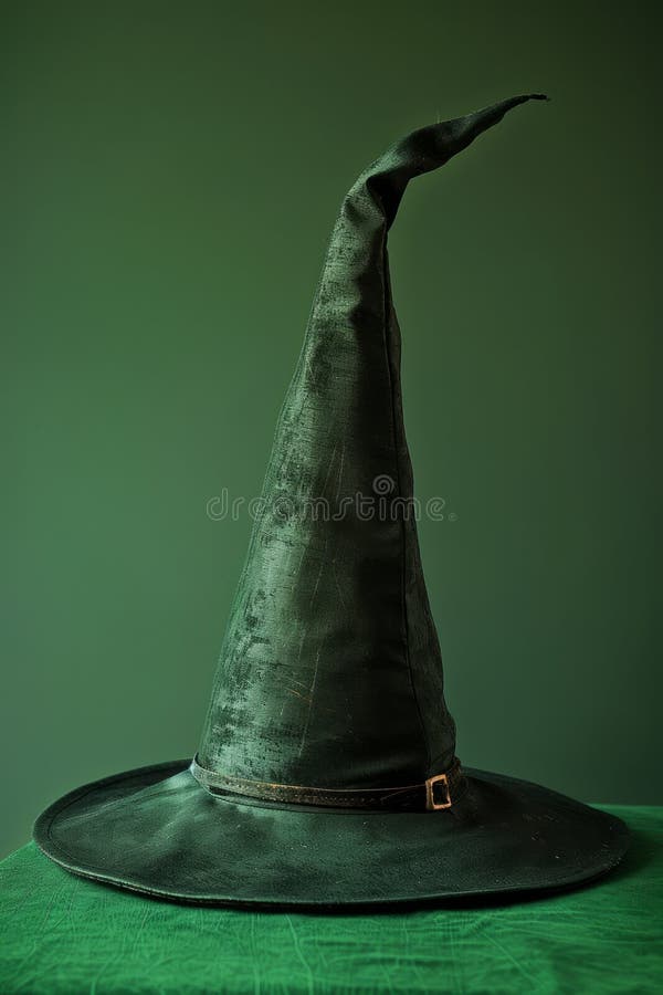 очарованный зеленый ведьмак шляпа с кривой точки для Halloween костюм волшебный косплей и волшебные тематические события и праздно иллюстрация вектора