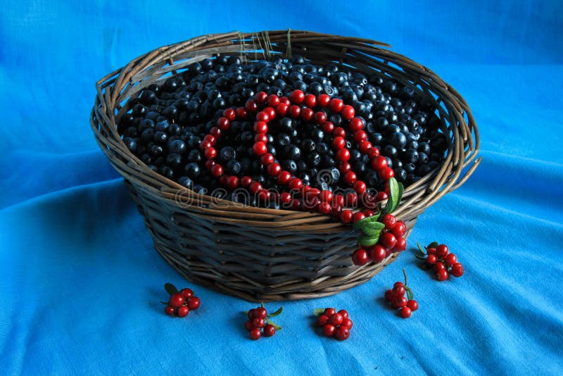 Очень вкусные зрелые голубики в деревянной корзине стоят на таблице стоковое изображение Очень вкусные зрелые голубики в деревянной корзине стоят на таблице стоковое изображение