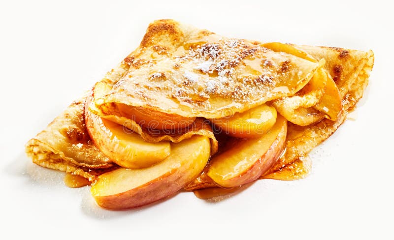 Очень вкусный золотой crepe с свежей завалкой яблока стоковое фото Очень вкусный золотой crepe с свежей завалкой яблока стоковое фото