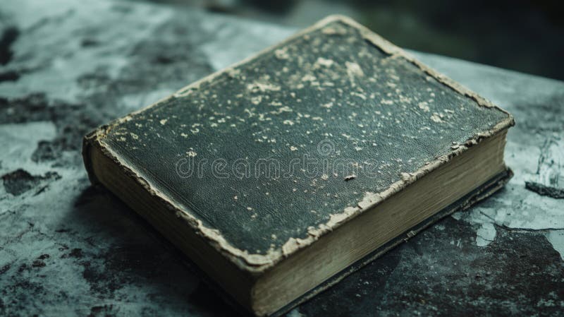 Очень старая поврежденная темно-зеленая книга лежит на поверхности бесплатная иллюстрация