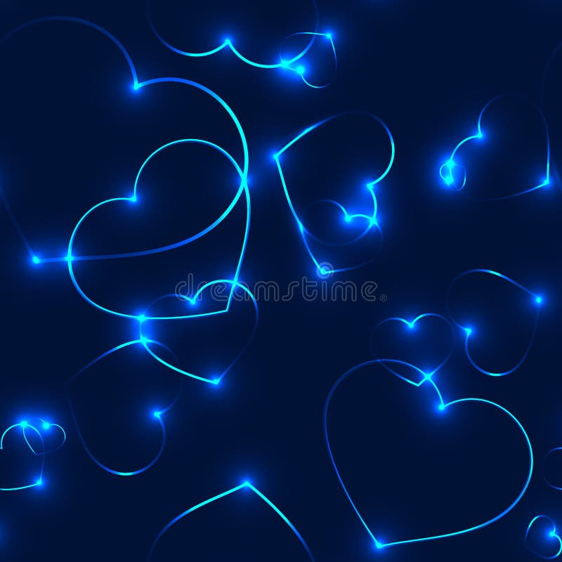 Очень темная безшовная картина с неоновыми сердцами лазера сини иллюстрация вектора Очень темная безшовная картина с неоновыми сердцами лазера сини иллюстрация вектора
