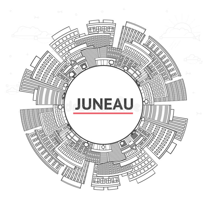 очертить juneau alaska город skyline с современными зданиями и копировать пространство изолирован на белом. juneau usa cityscape с бесплатная иллюстрация