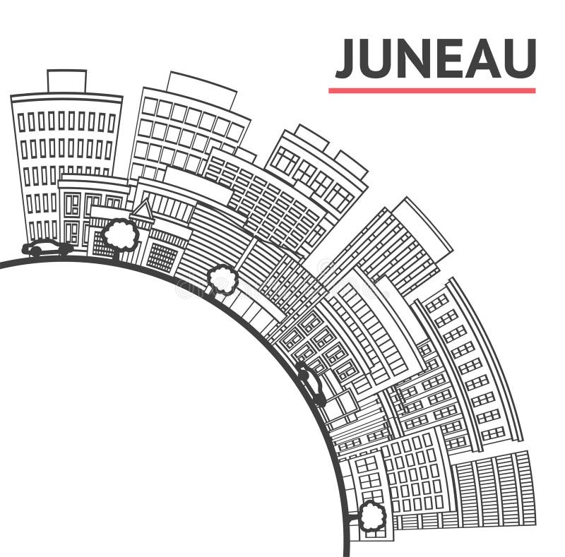 очертить juneau alaska город skyline с современными зданиями и копировать пространство изолирован на белом. juneau usa cityscape с бесплатная иллюстрация
