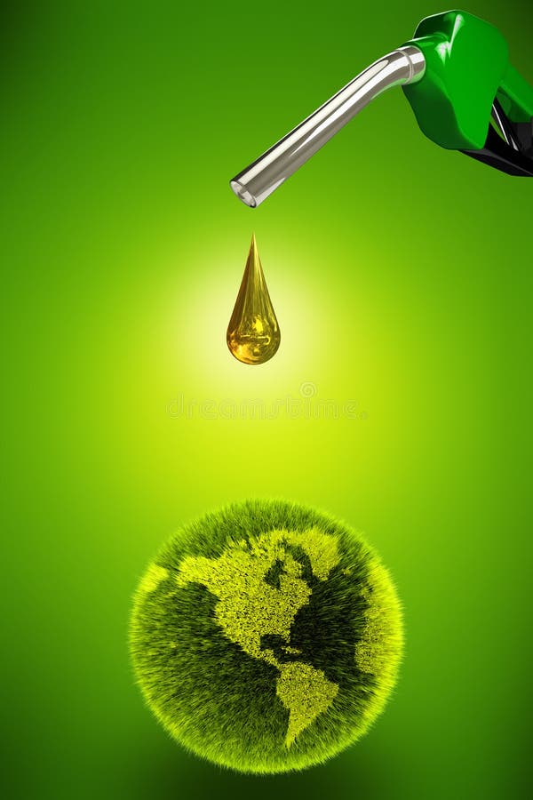 Gas pump dropping clean oil onto a green planet. Gas pump dropping clean oil onto a green planet