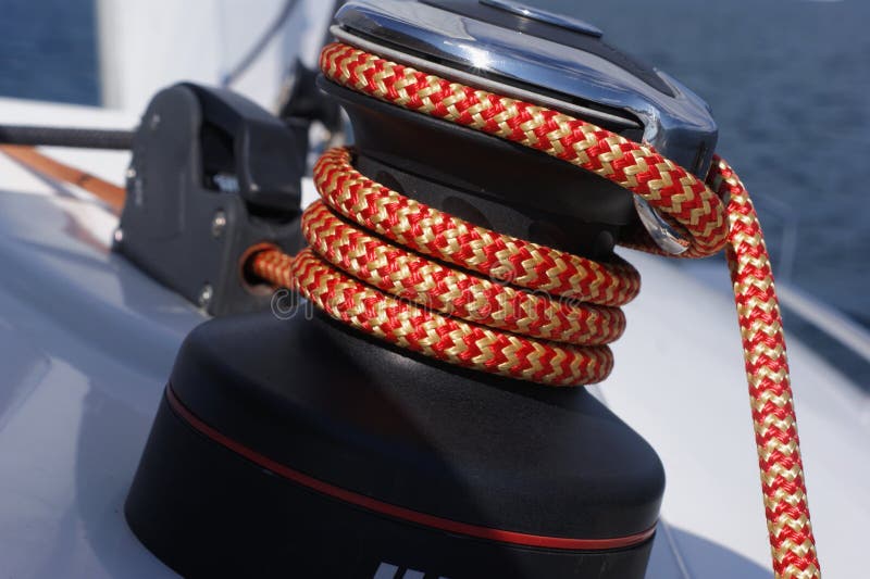 Image shows the equipment details of the yacht sailing in the see. Image shows the equipment details of the yacht sailing in the see.