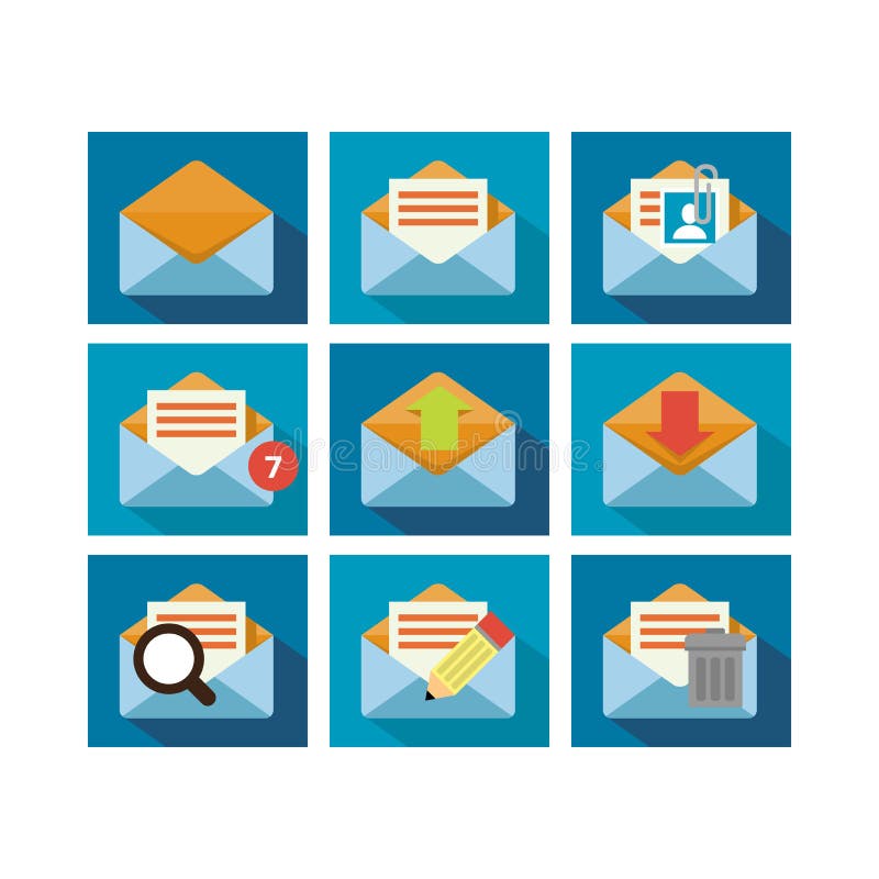 A set of flat icon design of mailing technology with multiple functions. A set of flat icon design of mailing technology with multiple functions.