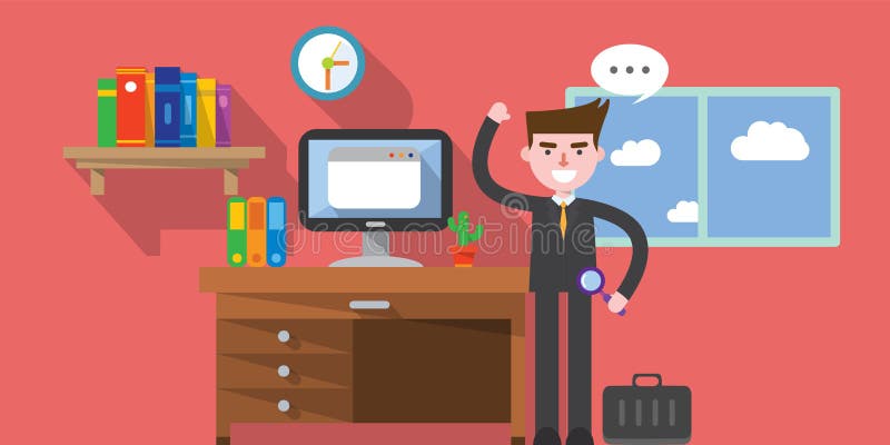 Плоский дизайн, иллюстрация концепции места для работы иллюстрация вектора