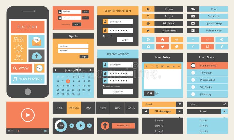 Плоский набор дизайна UI для умного телефона бесплатная иллюстрация