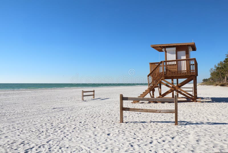 Lifeguard station on the white sand of Coquina Beach on Anna Maria Island near Bradenton, Florida. Lifeguard station on the white sand of Coquina Beach on Anna Maria Island near Bradenton, Florida