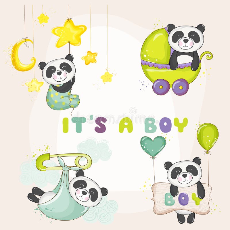 Baby Panda Set - for Baby Shower or Baby Arrival Cards - in vector. Baby Panda Set - for Baby Shower or Baby Arrival Cards - in vector