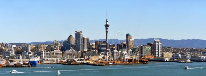 Auckland - the commercial hub and major travel port for New Zealand. Otherwise known as the City of Sails this panorama of Auckland features the Auckland city skyline, Waitemata harbour, wharfs, CBD, ferries, boats and yachts. The venue for the 2011 Rugby World Cup semi and final matches. Auckland - the commercial hub and major travel port for New Zealand. Otherwise known as the City of Sails this panorama of Auckland features the Auckland city skyline, Waitemata harbour, wharfs, CBD, ferries, boats and yachts. The venue for the 2011 Rugby World Cup semi and final matches.