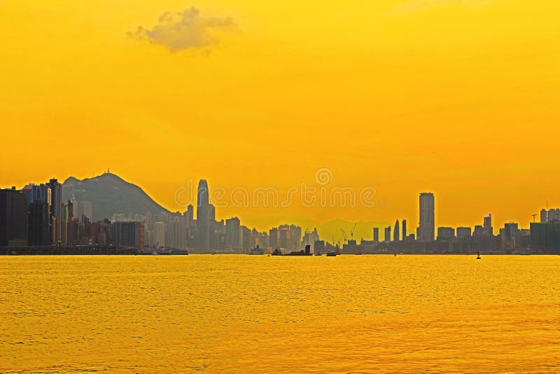 Панорама гавани Виктория города 2014 HK стоковая фотография Панорама гавани Виктория города 2014 HK стоковая фотография