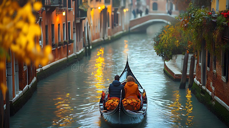 Пара Гондола Ride Venice Canal иллюстрация вектора