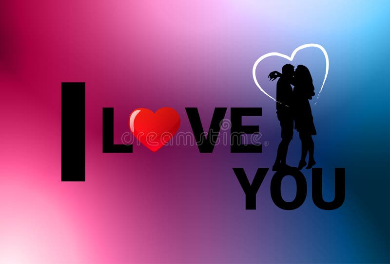 Пары силуэта целуя над знаменем предпосылки дня валентинки я тебя люблю иллюстрация вектора