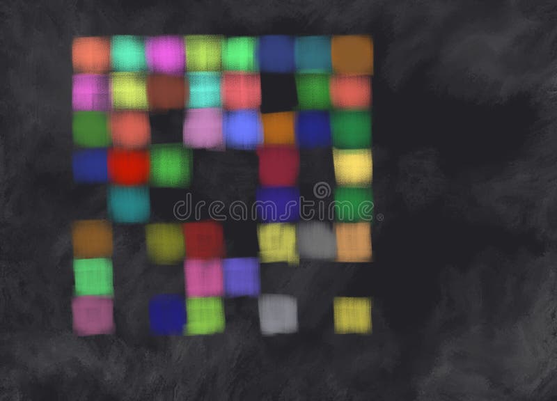 A field of pastel chalk colors in different colors / Colours, painted at a dark grey blackboard with missing fields / places of the 64. A field of pastel chalk colors in different colors / Colours, painted at a dark grey blackboard with missing fields / places of the 64