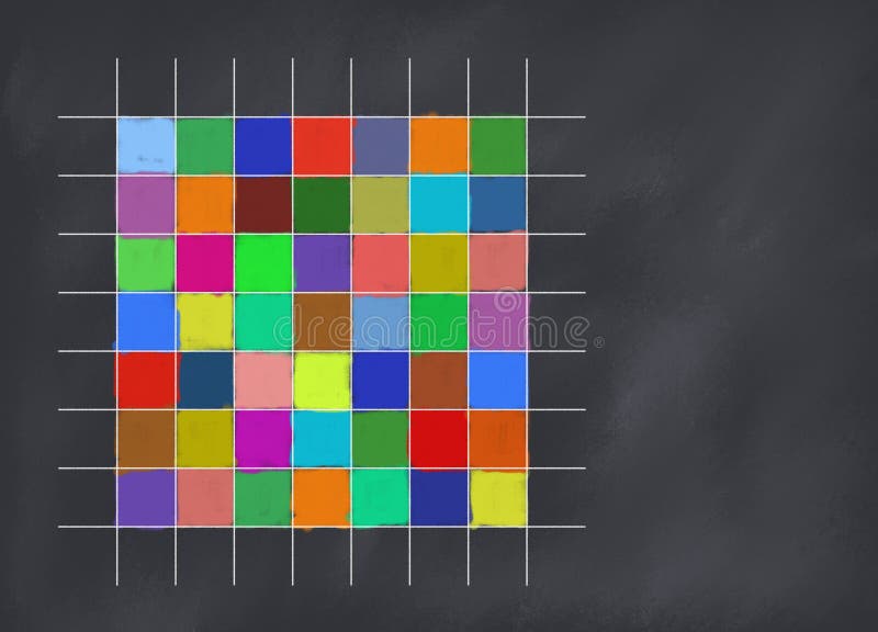 A field of pastel chalk colors in different colors / Colours, painted at a dark grey blackboard, separated by white lines. A field of pastel chalk colors in different colors / Colours, painted at a dark grey blackboard, separated by white lines