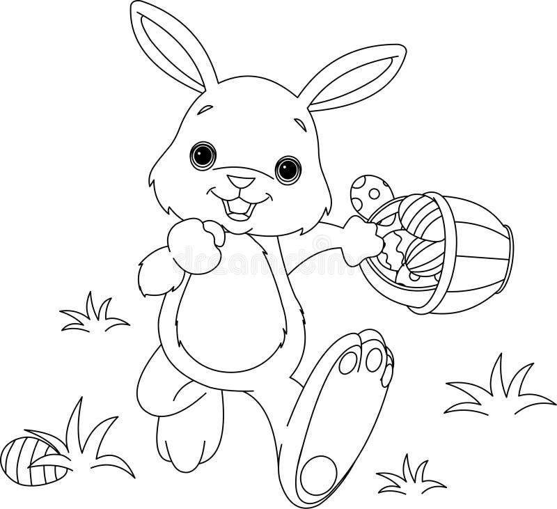 Coloring page of Easter Bunny Hiding Eggs. Coloring page of Easter Bunny Hiding Eggs