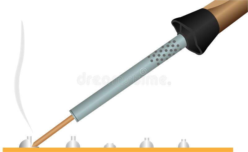 Illustration of a soldering iron, printed circuit board and electronic components. Illustration of a soldering iron, printed circuit board and electronic components