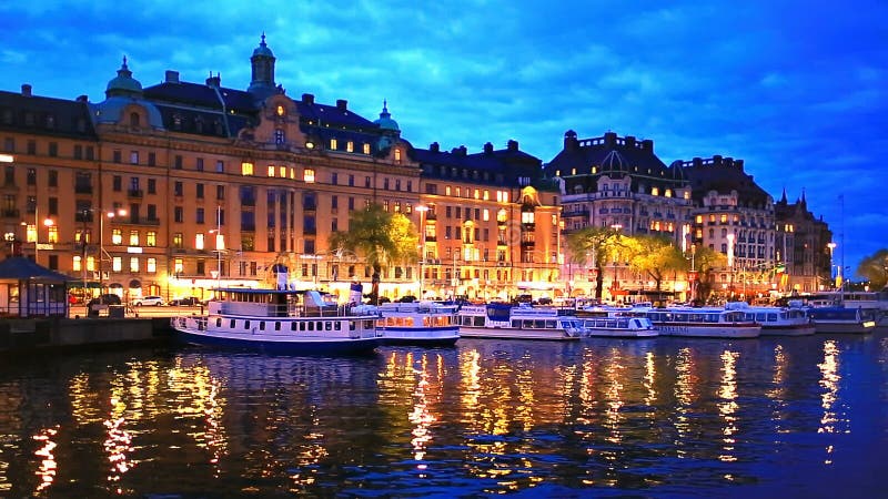 Пейзаж вечера Стокгольма, Швеции