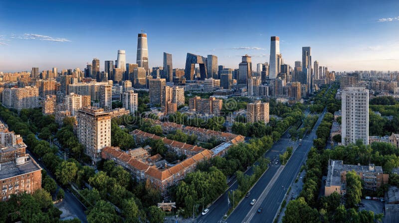 Пекин Cityscape бесшовное слияние современного городского стиля и богатой культурной истории иллюстрация вектора