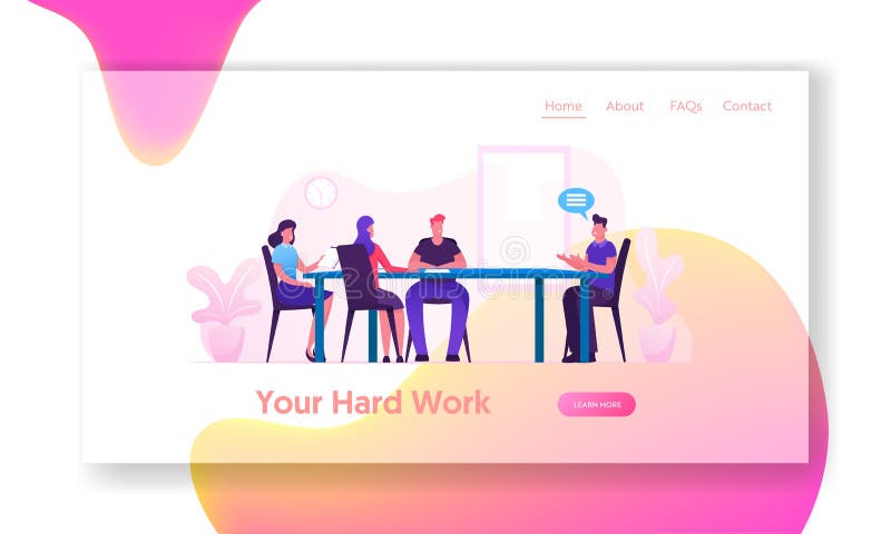 Первая страница собрания плат в Office Website Проект запуска планирования бизнес-директора и сотрудников иллюстрация штока