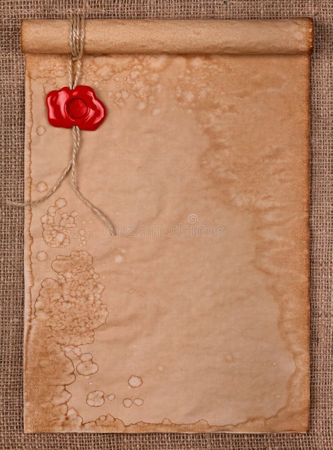 Пергамент с штемпелем уплотнения воска на мешковине Стоковое Фото ...
