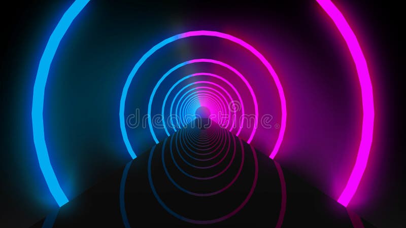 Перевод 3d. Накалять фиолетовый и голубой луч света циркуляр звонит фон стены открытия тоннеля.. бесплатная иллюстрация