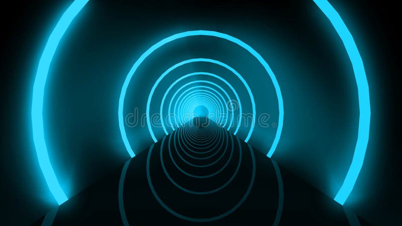 Перевод 3d. Светящиеся голубой луч света циркуляр звонит фон стены открытия тоннеля.. иллюстрация вектора