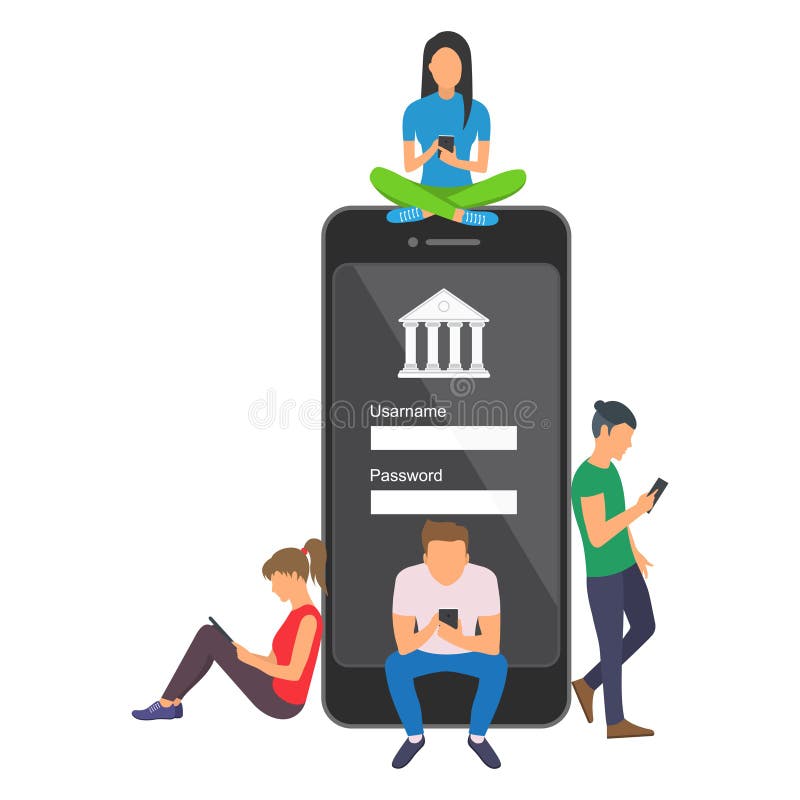 Передвижная иллюстрация концепции банка людей используя app для перевода денег и онлайн-банкингов бесплатная иллюстрация