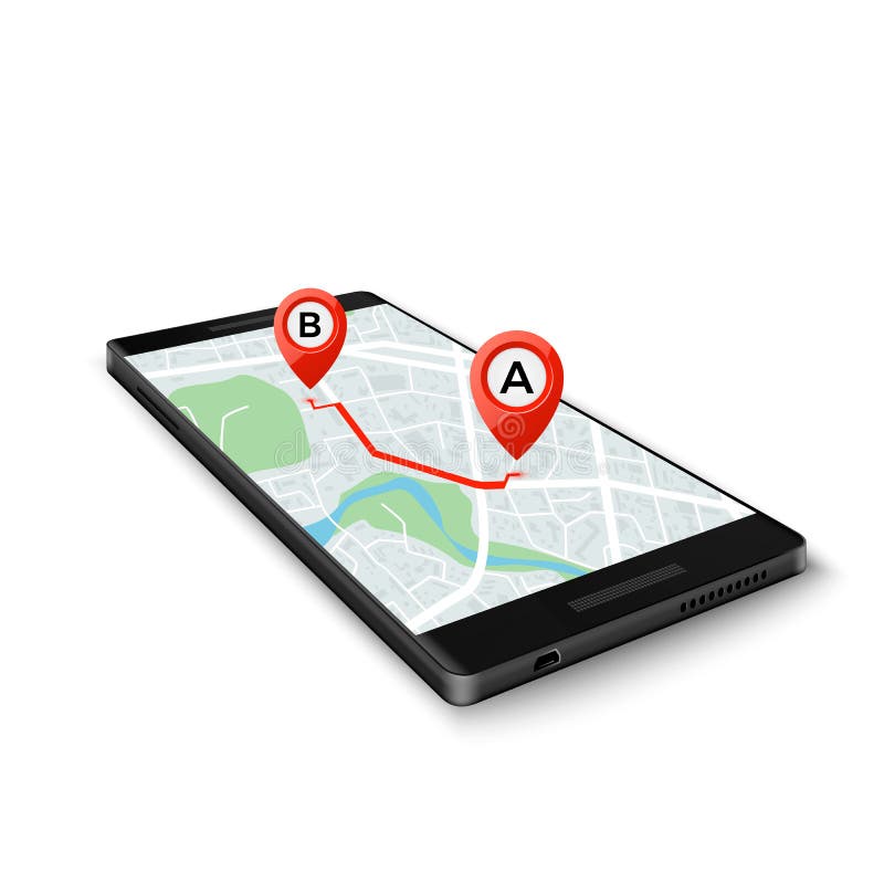 Передвижная концепция системы GPS Передвижной интерфейс GPS app Карта на экране телефона с отметками трассы также вектор иллюстра иллюстрация вектора Передвижная концепция системы GPS Передвижной интерфейс GPS app Карта на экране телефона с отметками трассы также вектор иллюстра иллюстрация вектора
