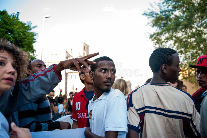 African migrants march in rome, italy. African migrants march in rome, italy