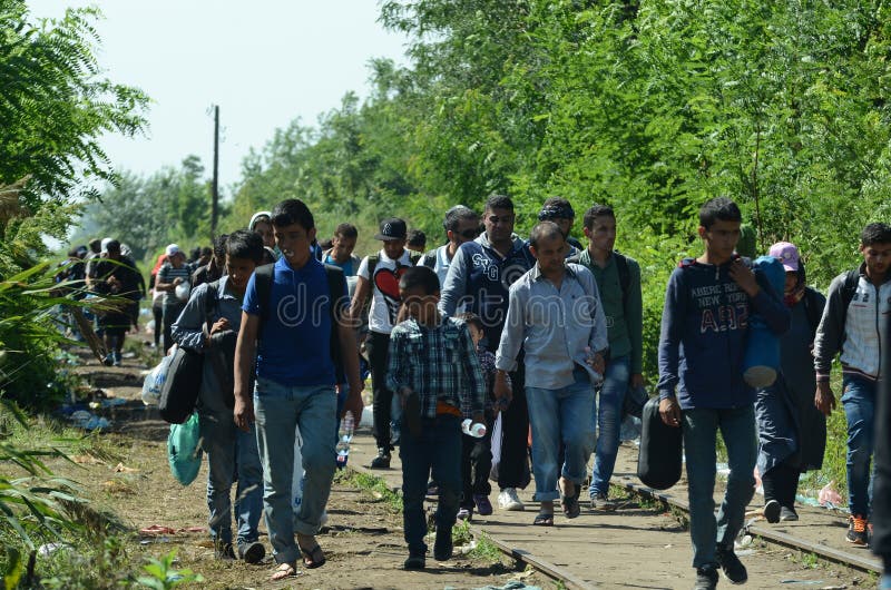 Refugees from Syria on the border between Serbia and Hungary. Refugees from Syria on the border between Serbia and Hungary