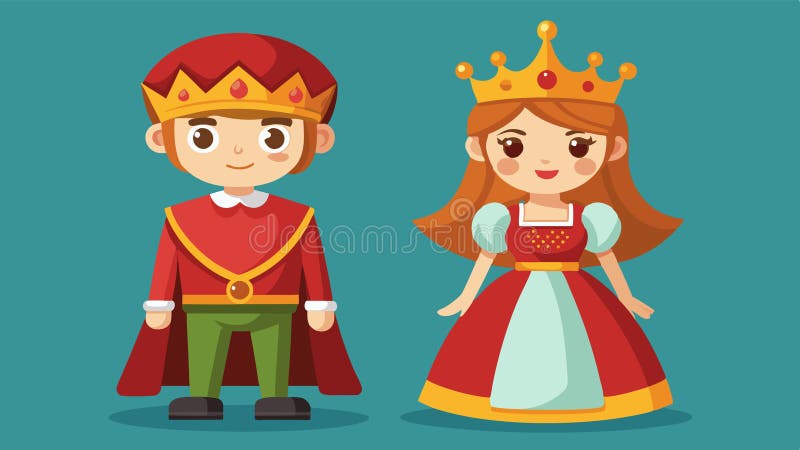 персонаж мультфильма средневековья. векторная иллюстрация королевы в красном платье и золотой короне и крестьянской девушки в бедн бесплатная иллюстрация