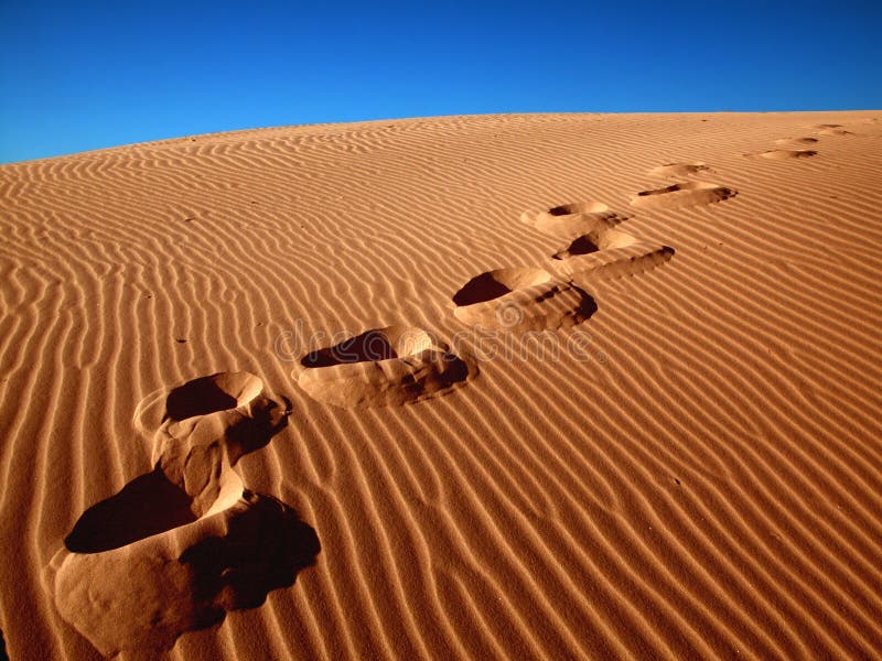 Footprints going over the sand. Footprints going over the sand.