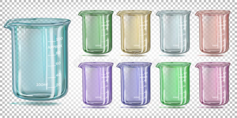 Пестротканый стеклянный химический beaker с измеренными разделениями иллюстрация вектора