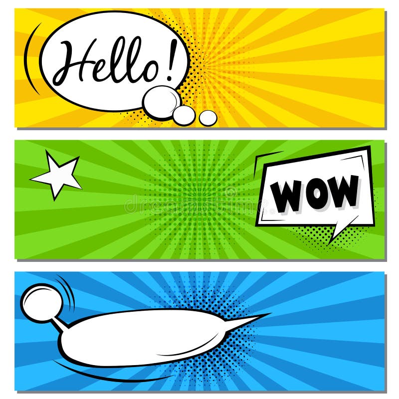 Hello! WOW! Comic speech bubbles. Pop art vector label illustration. Vintage comics book poster on green background. royalty free stock photo Hello! WOW! Comic speech bubbles. Pop art vector label illustration. Vintage comics book poster on green background. royalty free stock photo