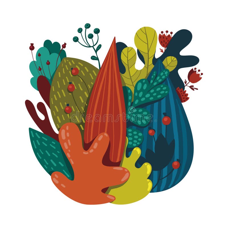 Beautiful composition of plants, leaves and flowers royalty free illustration