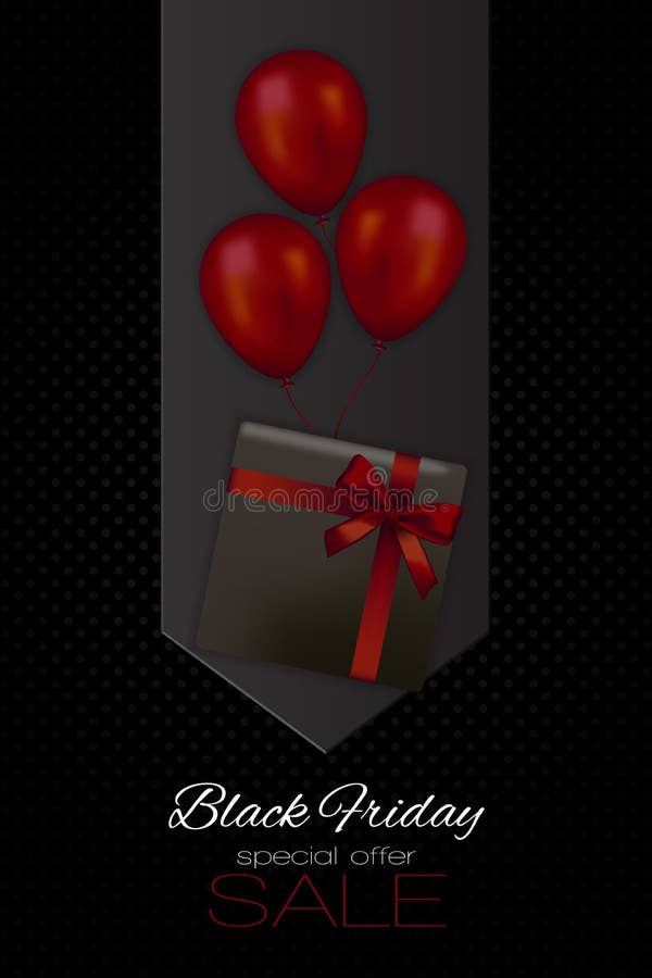 Black Friday Special Offer Sale vector isolated illustration with dark red balloons and present stock illustration