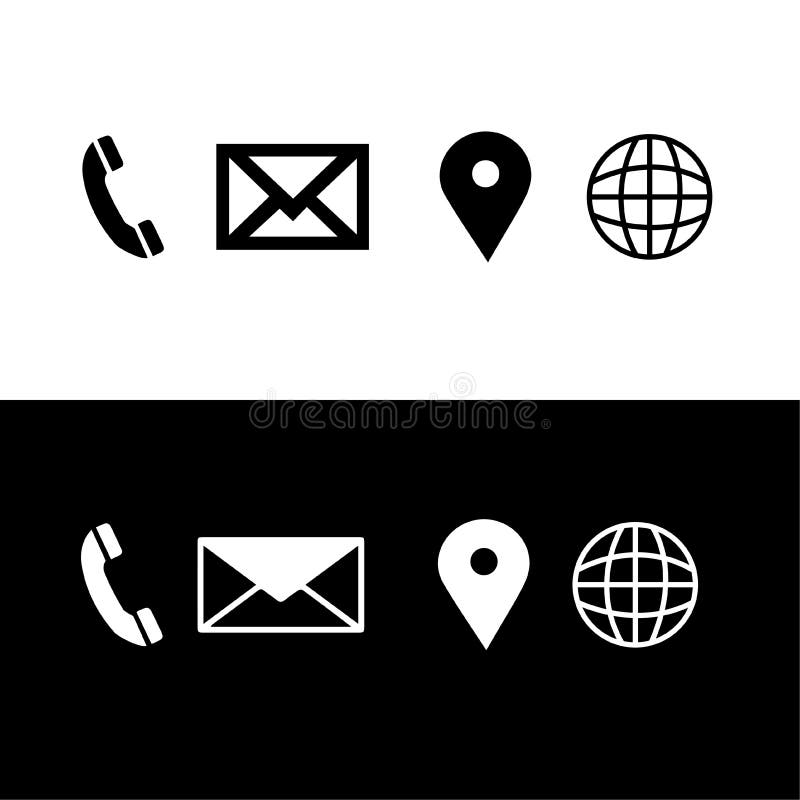 Navigation icon, phone number, website, email, vector royalty free illustration