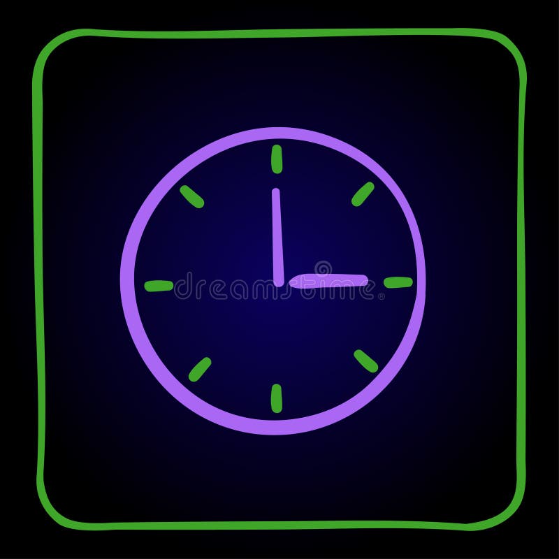 Clock neon green circle stock illustration. Illustration of neon