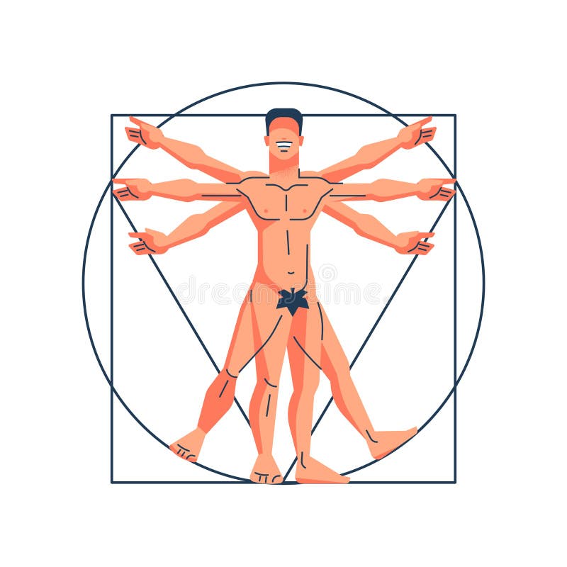 Vitruvian man. The man spread his arms and legs. Anatomy of a man. Stylized vector illustration. Vitruvian couple vectors