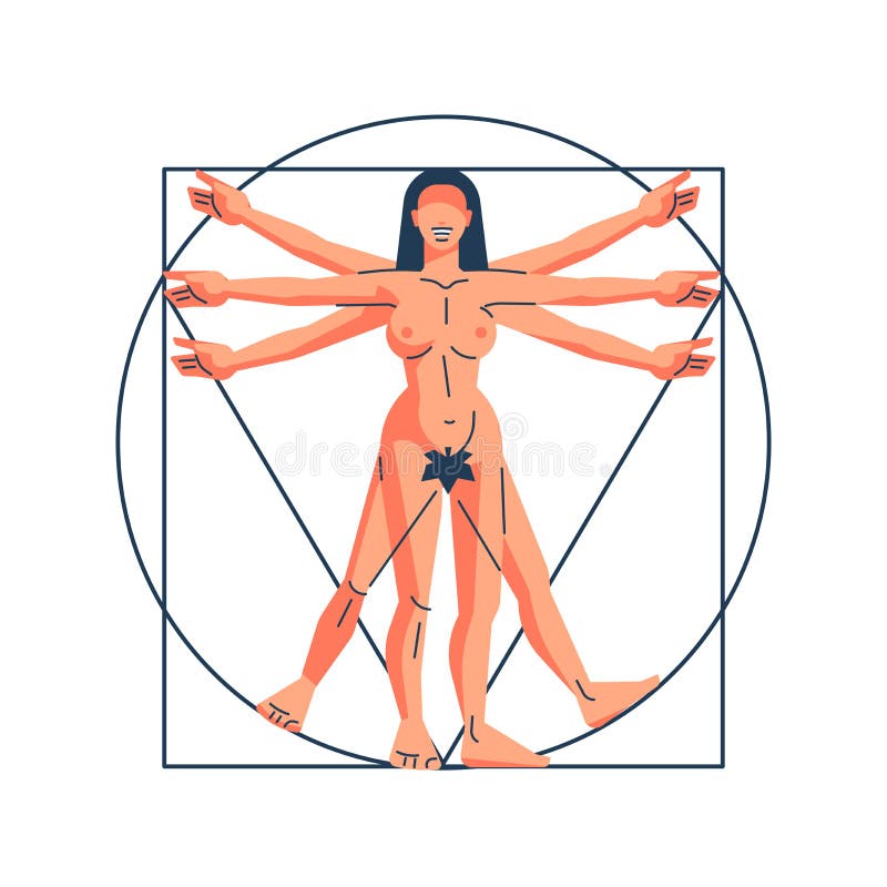 Vitruvian woman. The woman spread his arms and legs. Anatomy of a woman. Stylized vector illustration. Vitruvian couple vectors