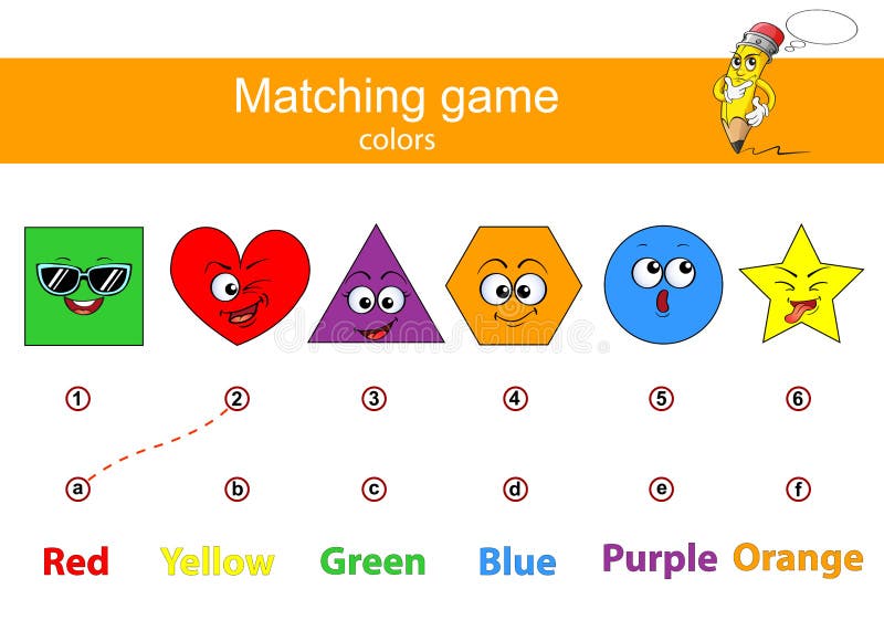 Connect color geometric figures and color names. Learn color names. Educational game for kids. Matching game. Red, orange, yellov royalty free illustration