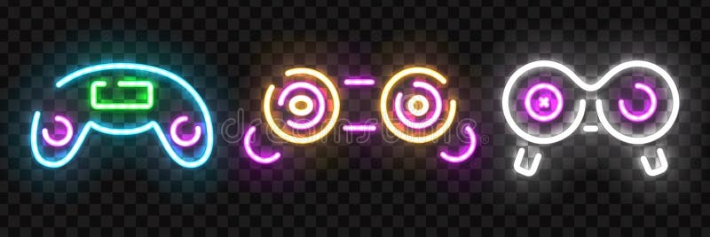 Vector set of realistic isolated neon sign of Game Controller logo royalty free illustration