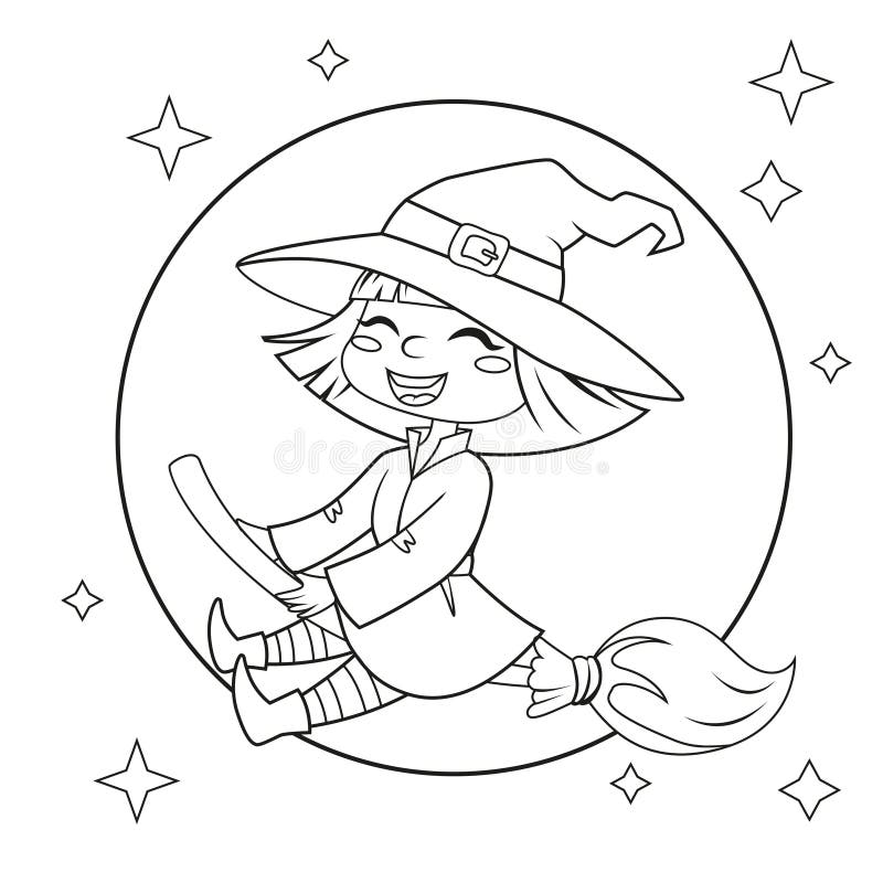 Witch Flying Coloring Page Stock Illustrations – 219 Witch Flying ...