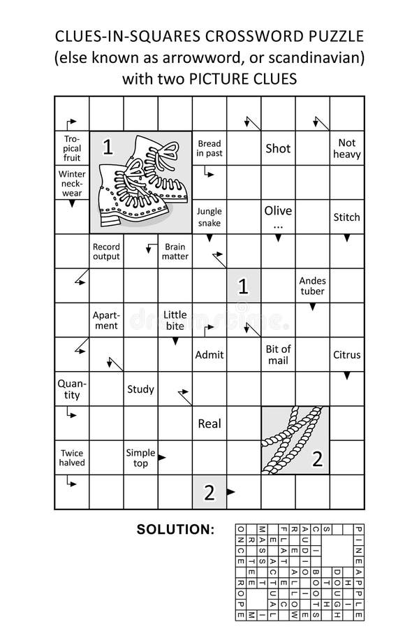 Arrowword Cluesinsquares Crossword Puzzle with Picture Clues Stock