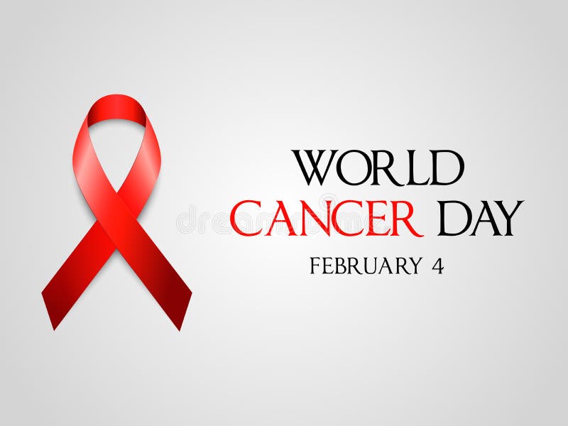 Illustration Of 4 February World Cancer Day Poster Or Background. Red Ribbon on Grey Background.