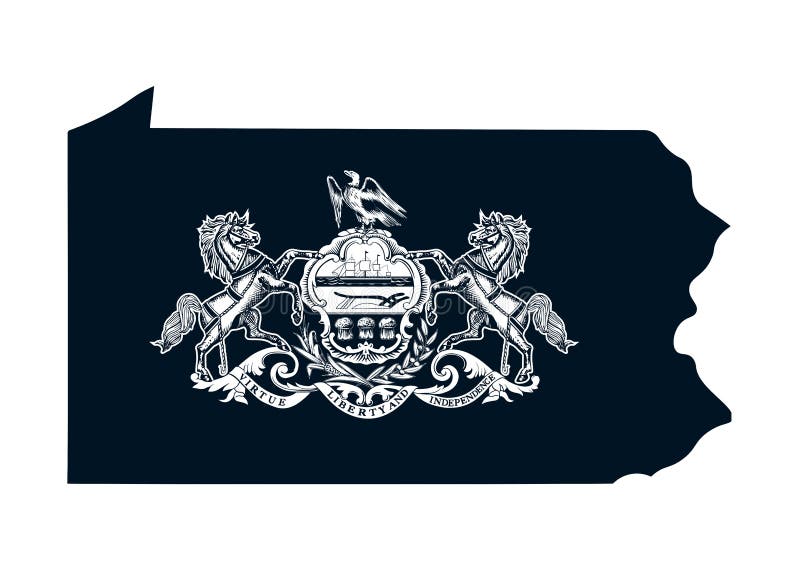 Map of the State of Pennsylvania with Its Official Flag. Stock Vector